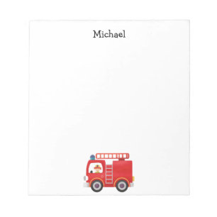 Modern Red Fire Truck Personalised Name Notepad