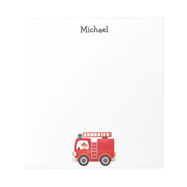 Modern Red Fire Truck Personalised Name Notepad (Front)