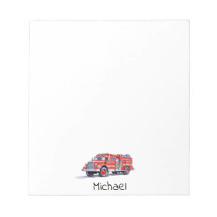 Modern Red Fire Truck Personalised Name Notepad