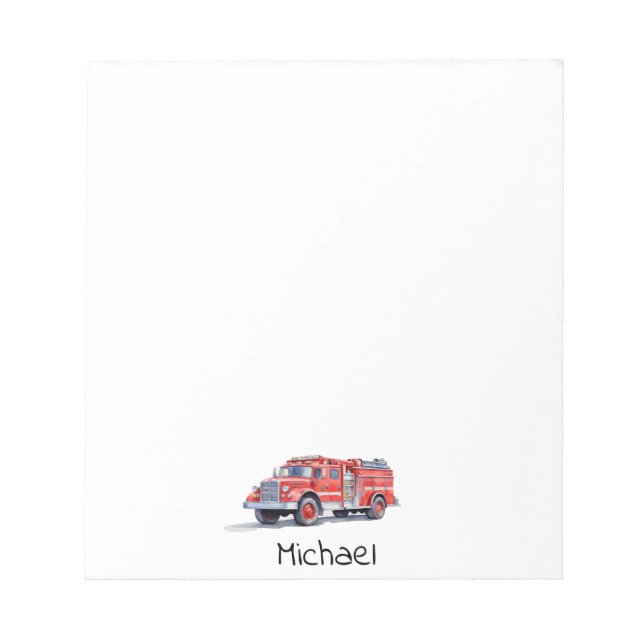 Modern Red Fire Truck Personalised Name Notepad (Front)