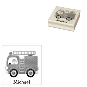Modern Red Fire Truck Personalised Name  Rubber Stamp