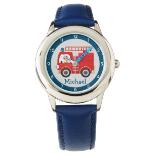 Modern Red Fire Truck Personalised Name Watch