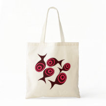 Modern Red Fish Pattern Canvas Tote Bag