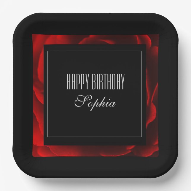 Modern Red floral Accent  Paper Plates (Front)
