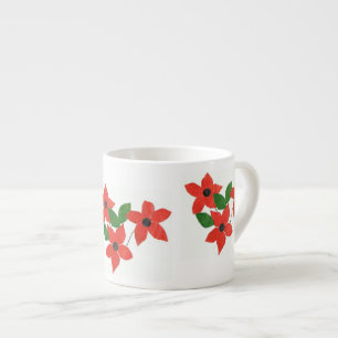 Modern Red Floral Design on White Espresso Cup