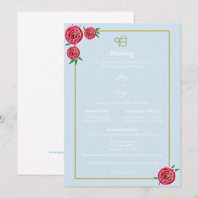 Modern Red Floral Invitation (Sikh Ek Onkar) (Front/Back)