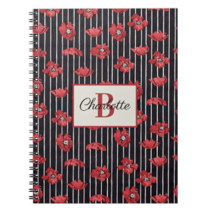 Modern Red Floral Monogram Spiral Photo Notebook