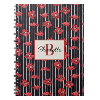 Modern Red Floral Monogram Spiral Photo Notebook