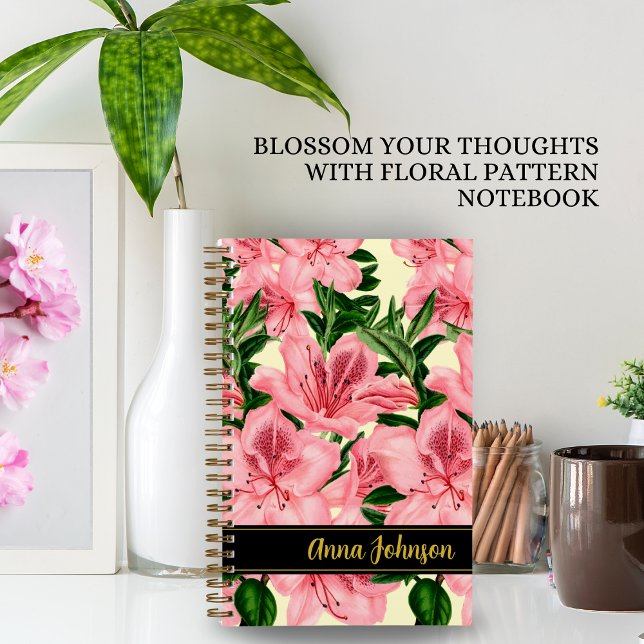 Modern Red Floral Pattern Personalised Name  Notebook (Creator Uploaded)