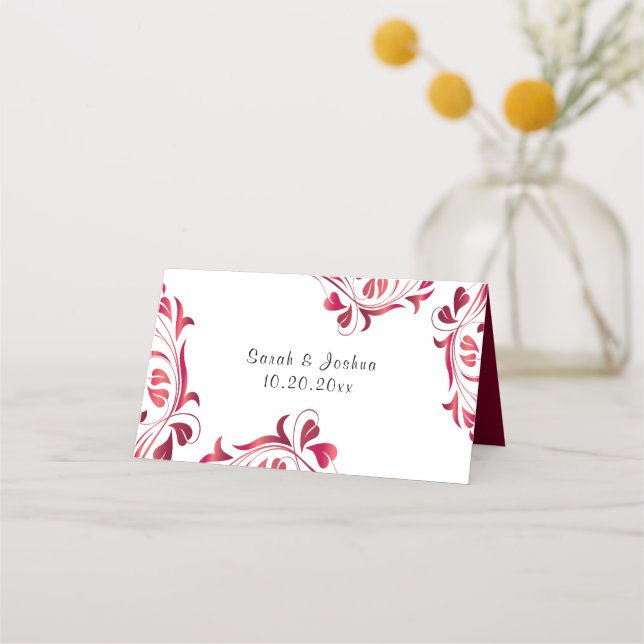 Modern Red Floral Vine Design Place Card (Back)