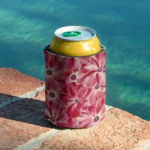 Modern Red Flowers Watercolor Floral Pattern Can Cooler