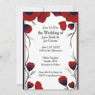 Modern red flowers wedding invitation