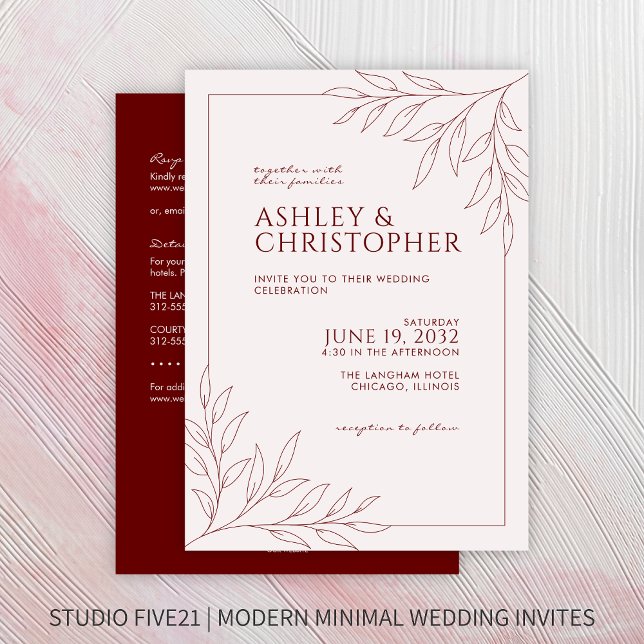 Modern Red Foliage Outline All-in-One Wedding Invitation (Creator Uploaded)