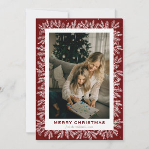 Modern Red Forest Pine Photo Christmas Holiday Card