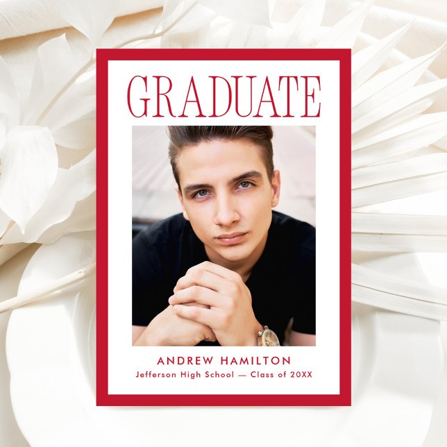 Modern Red Frame 2 Photo Graduation Announcement (Creator Uploaded)