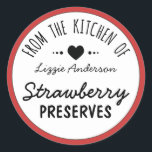 Modern Red From the Kitchen of Label<br><div class="desc">A strawberry red circle and heart design is simple and cute,  and with whimsical and playful typography,  it makes a lovely label for your homemade recipes. Perfect for jams,  jellies and breads.</div>