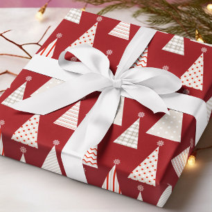 Modern Red Geometric Christmas Tree Pattern Wrapping Paper
