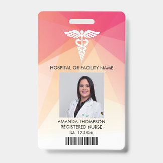 Modern Red Geometric Registered Nurse Photo ID Badge