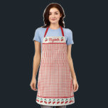 Modern Red Gingham Cherry Pattern Baking Apron<br><div class="desc">An elegant personalised red and white gingham with cherries decorate this baking apron.  Personalise it with your name. Makes a cute gift for a friend. Great for birthdays,  Valentines Day,  etc. Designed for you by Blackberry Boulevard.</div>