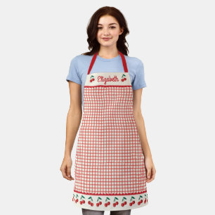 Modern Red Gingham Cherry Pattern Baking Apron