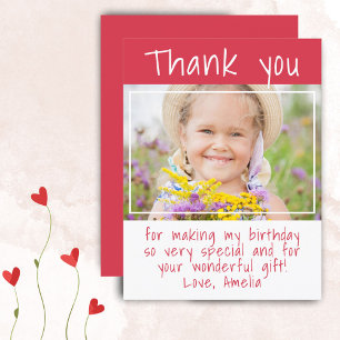 Modern Red Girl Photo Birthday Thank you Postcard