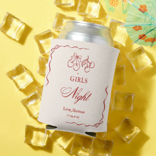 Modern Red Girls Night Dinner Party Can Cooler