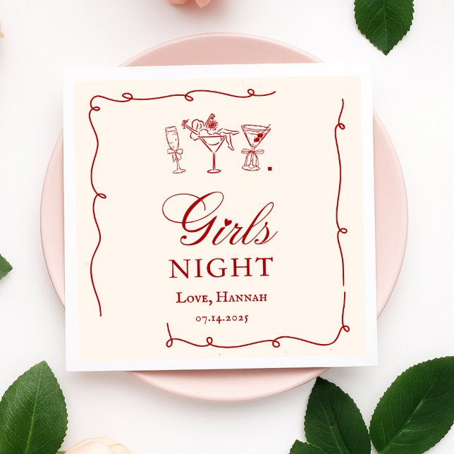 Modern Red Girls Night Dinner Party Napkin (Creator Uploaded)