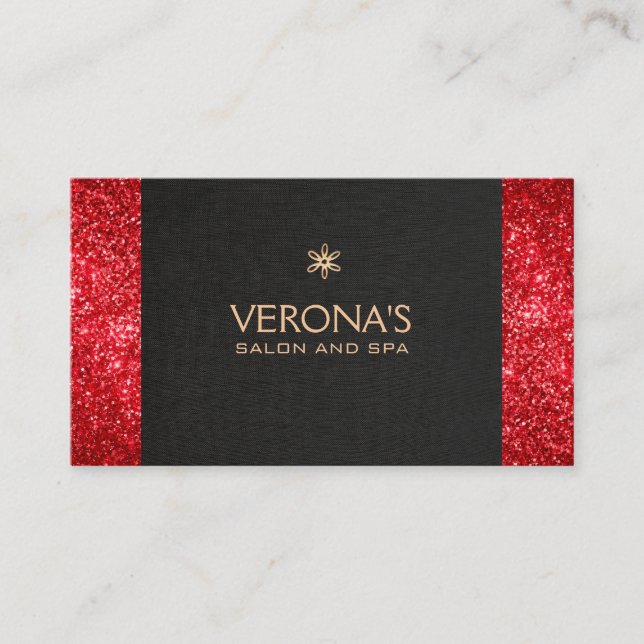 Modern Red Glitter Makeup Artist Business Card (Front)