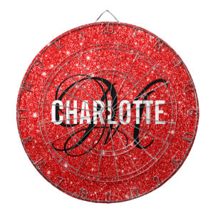 Modern red glitter monogram name dart board