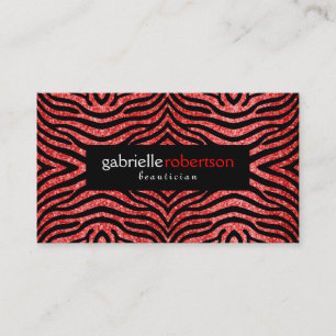 Modern Red Glitter With Black Zebra Print Business Card