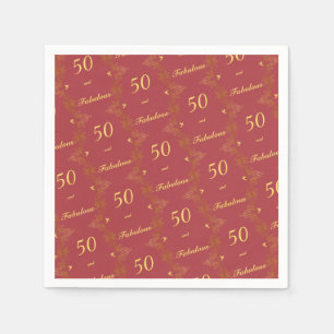 Modern Red Gold 50 Fabulous Birthday Napkin