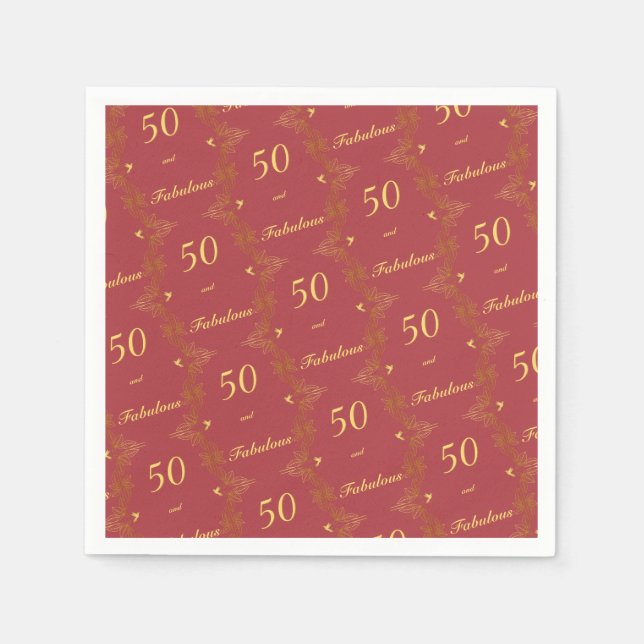 Modern Red Gold 50 Fabulous Birthday  Napkin (Front)