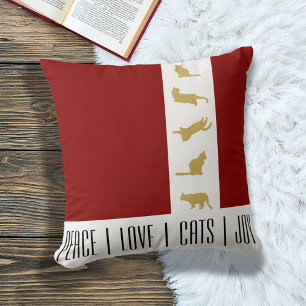 Modern Red Gold Cat Christmas Cushion
