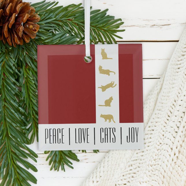 Modern Red Gold Cat Christmas Glass Tree Decoration (Creator Uploaded)