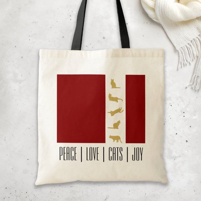 Modern Red Gold Cat Christmas Tote Bag (Creator Uploaded)