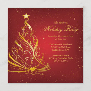 Modern Red & Gold Christmas Holiday Party Invitation
