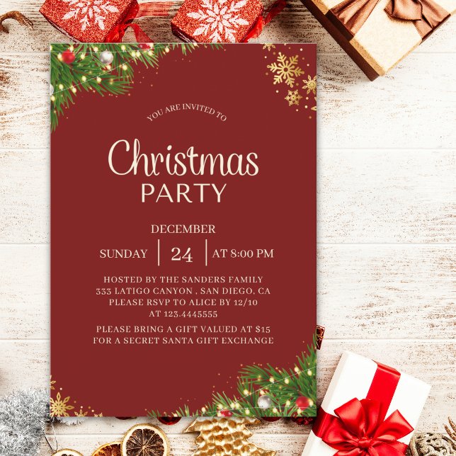 Modern Red & Gold Christmas Party Invite (Creator Uploaded)