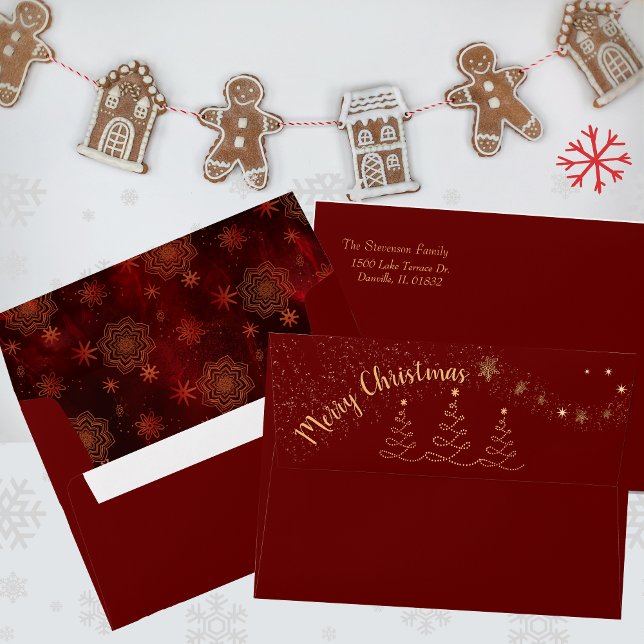 Modern Red Gold Christmas Trees Envelope (Modern Red Gold Christmas Trees Envelope)