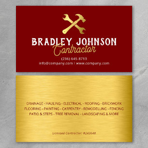 Modern Red Gold Construction Building Business Card