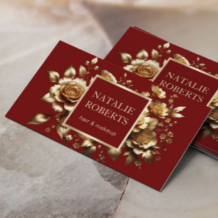 Modern Red & Gold Floral Beauty Salon SPA Luxury Business Card
