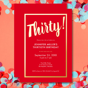Modern Red & Gold Foil 30th Birthday