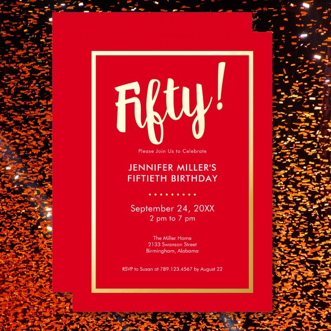 Modern Red & Gold Foil 50th Birthday (Modern Red & Gold Foil 50th Birthday Foil Invitation)