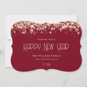 Modern Red Gold Glitter Happy New Year Card