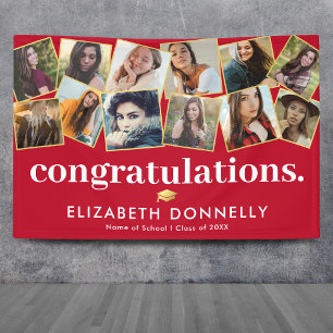 Modern Red Gold Graduation Photo Collage Banner
