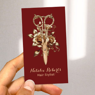 Modern Red & Gold Hair Stylist Salon SPA Business Card