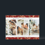 Modern Red Gold Merry Christmas Photo Collage Holiday Card<br><div class="desc">Send warm holiday wishes with a classic Christmas card featuring a stylish red background and elegant gold pattern. This modern and trendy card template lets you add your own family photo for a personal touch, perfect for sharing Christmas vibes with loved ones. Create a custom design that reflects your style...</div>