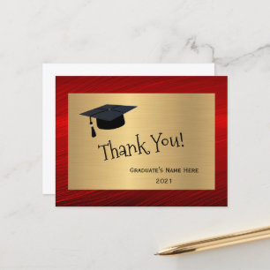 Modern Red Gold Name Thank You Graduation Postcard