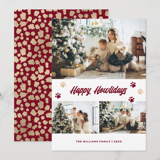 Modern Red Gold Photo Happy Howlidays Card (Front/Back)