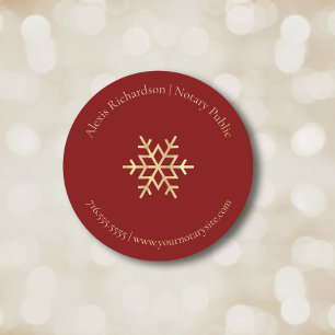 Modern Red Gold Snowflake Notary Holiday Marketing Classic Round Sticker