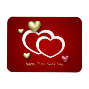 Modern Red Gold Valentine Hearts Magnet